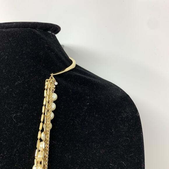 Express Multi Strand Long Statement Necklace Pearls Gold Tone Chains NEW - Picture 4 of 5